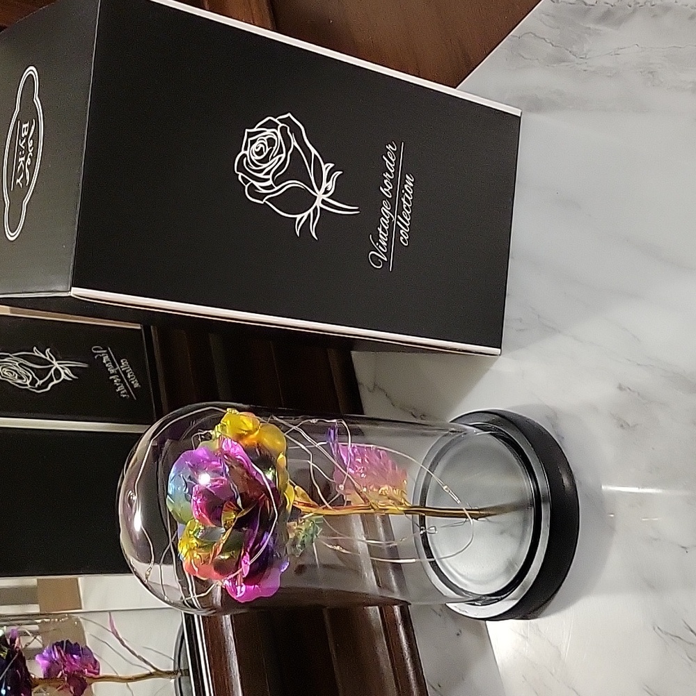 KY Vintage Border Collection Holographic Rose in Glass Dome- New!